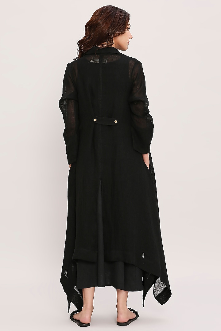 Black Pure Linen Trench Jacket by Mati at Pernia's Pop Up Shop
