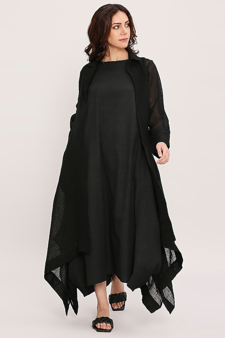 Black Cotton & Linen Jacket Vacation Dress by Mati at Pernia's Pop Up Shop