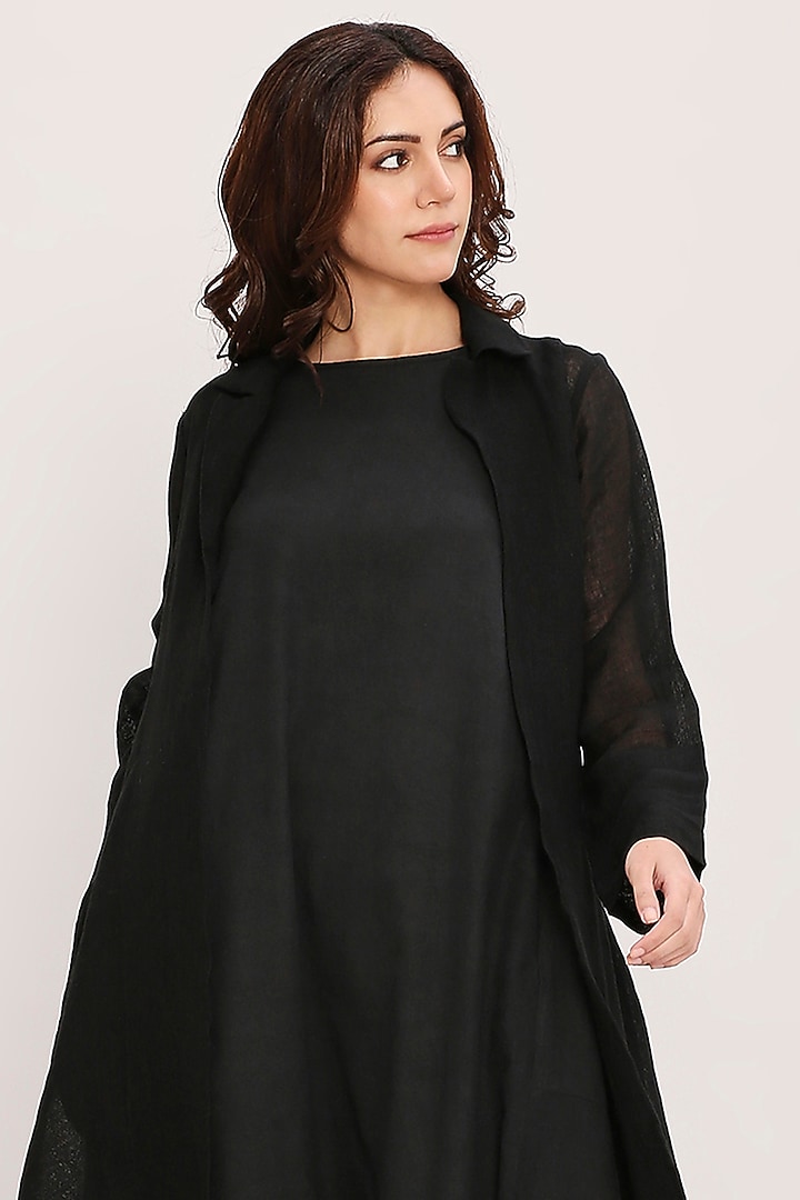 Black Cotton & Linen Jacket Vacation Dress by Mati at Pernia's Pop Up Shop