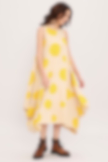 Yellow Cotton Hand Block Printed Cowl Summer Dress by Mati at Pernia's Pop Up Shop