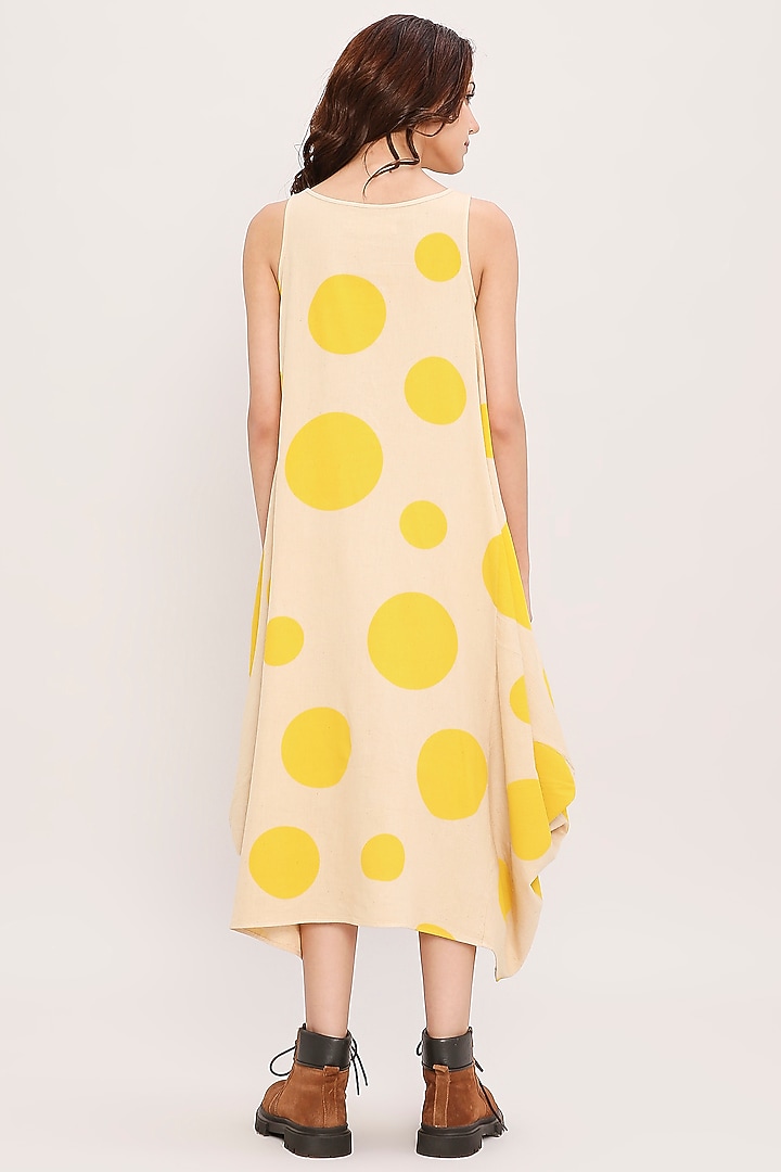 Yellow Cotton Hand Block Printed Cowl Summer Dress by Mati at Pernia's Pop Up Shop