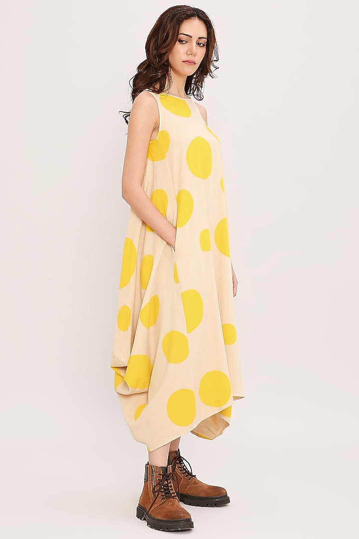 Yellow Cotton Hand Block Printed Cowl Summer Dress by Mati at Pernia's Pop Up Shop