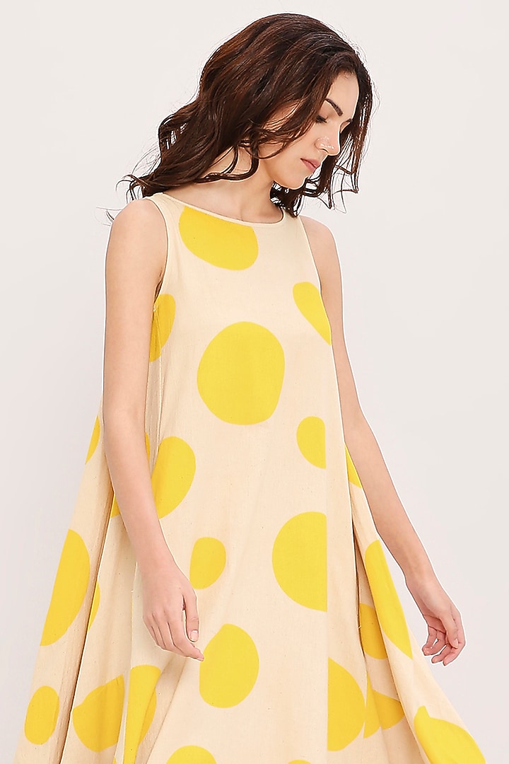 Yellow Cotton Hand Block Printed Cowl Summer Dress by Mati at Pernia's Pop Up Shop