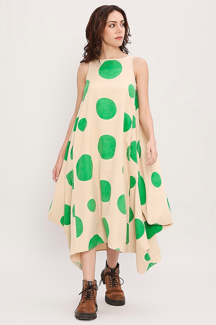 Green Cotton Hand Block Printed Cowl Summer Dress by Mati at Pernia's Pop Up Shop