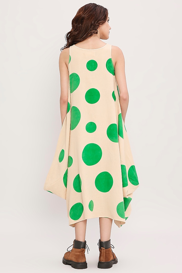 Green Cotton Hand Block Printed Cowl Summer Dress by Mati at Pernia's Pop Up Shop