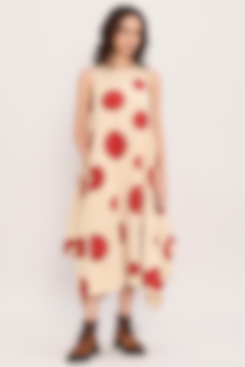 Red Cotton Hand Block Printed Cowl Summer Dress by Mati at Pernia's Pop Up Shop