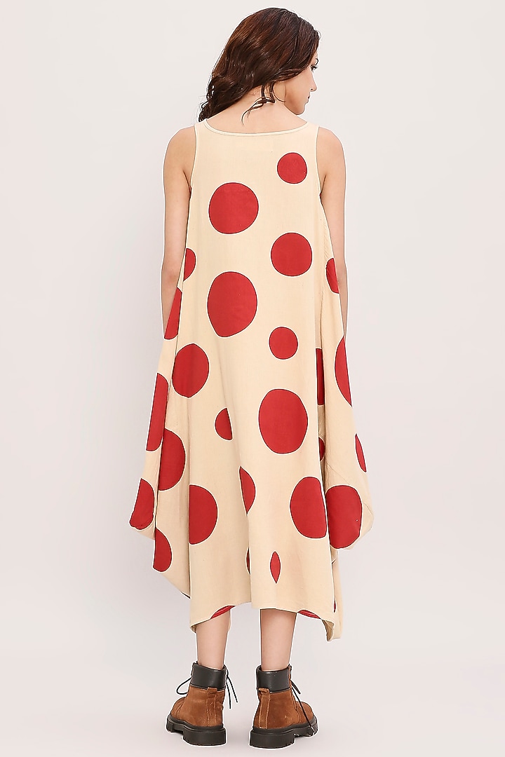 Red Cotton Hand Block Printed Cowl Summer Dress by Mati at Pernia's Pop Up Shop