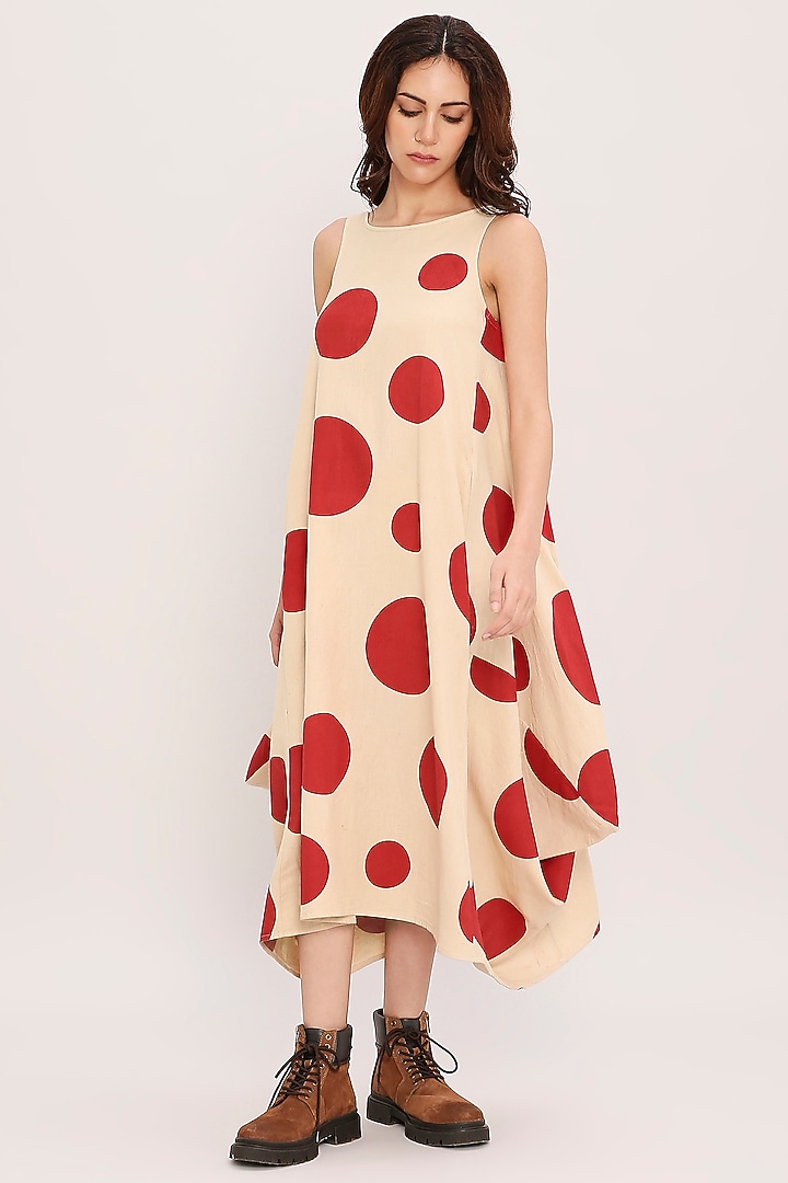 Red Cotton Hand Block Printed Cowl Summer Dress by Mati at Pernia's Pop Up Shop
