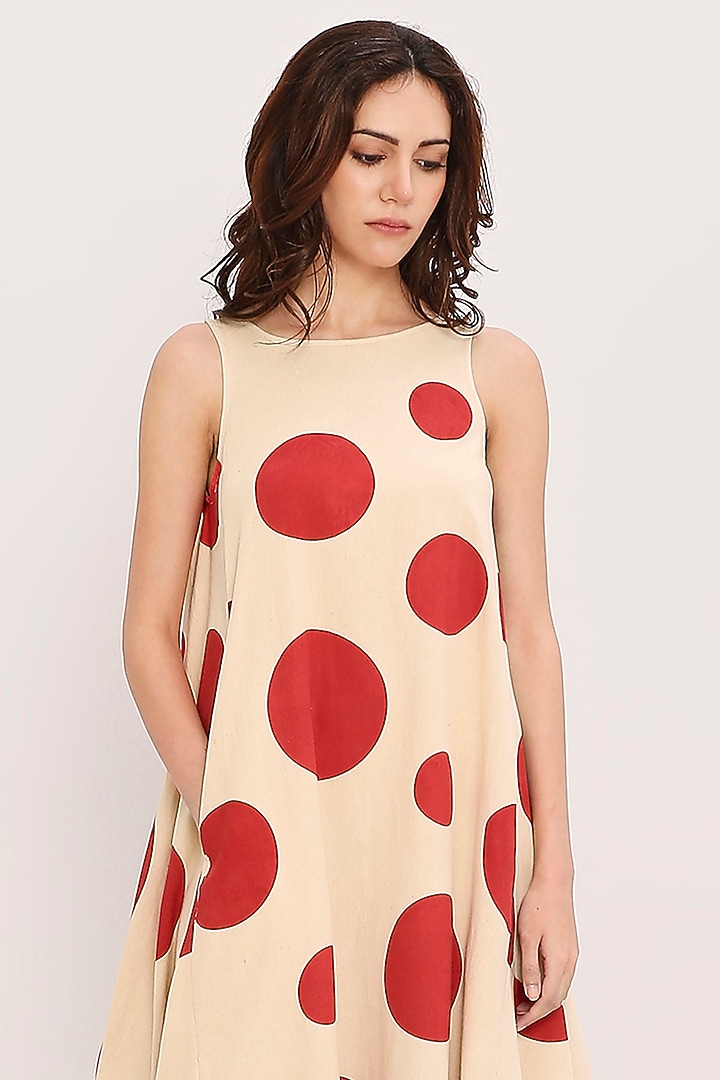 Red Cotton Hand Block Printed Cowl Summer Dress by Mati at Pernia's Pop Up Shop