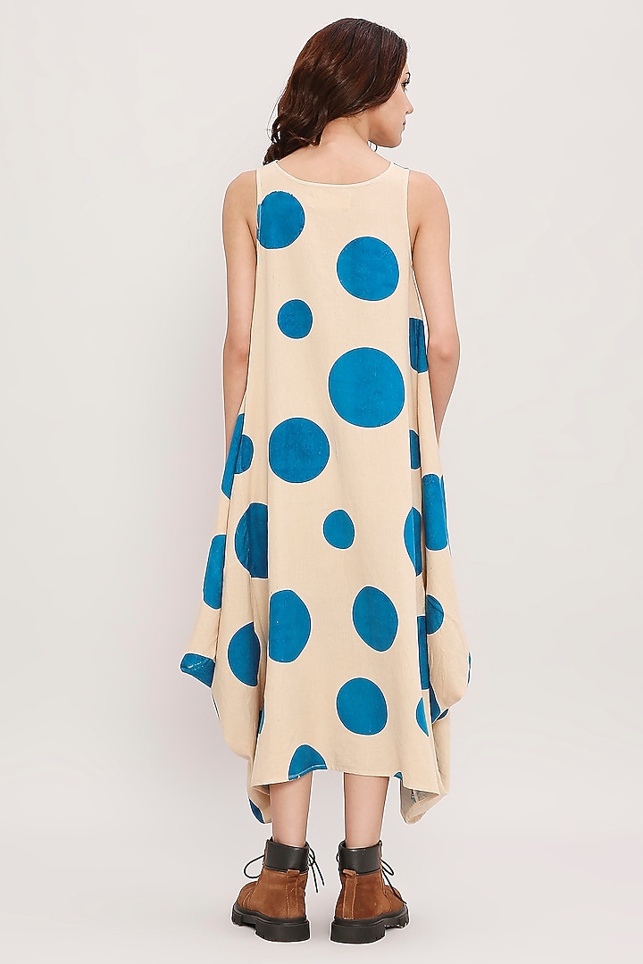 Blue Cotton Hand Block Printed Cowl Summer Dress by Mati at Pernia's Pop Up Shop