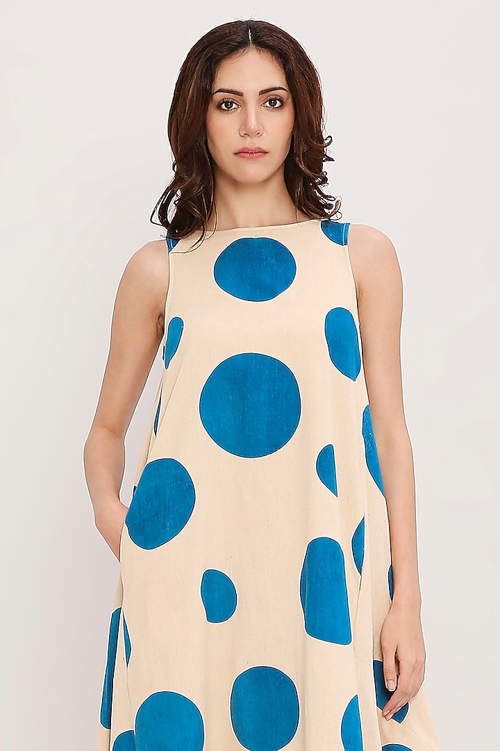 Blue Cotton Hand Block Printed Cowl Summer Dress by Mati at Pernia's Pop Up Shop
