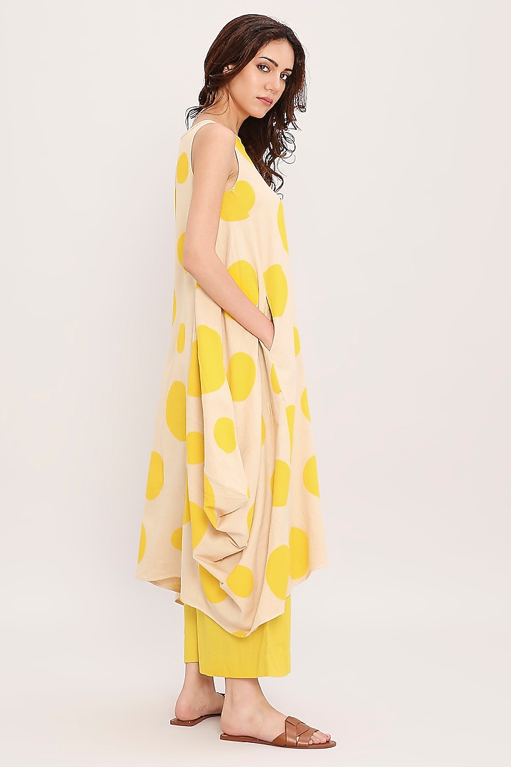 White & Yellow Cotton Hand Block Printed Tunic Set by Mati at Pernia's Pop Up Shop