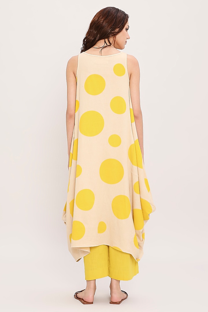 White & Yellow Cotton Hand Block Printed Tunic Set by Mati at Pernia's Pop Up Shop