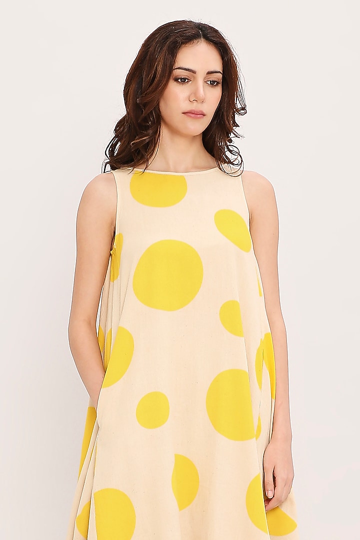 White & Yellow Cotton Hand Block Printed Tunic Set by Mati at Pernia's Pop Up Shop