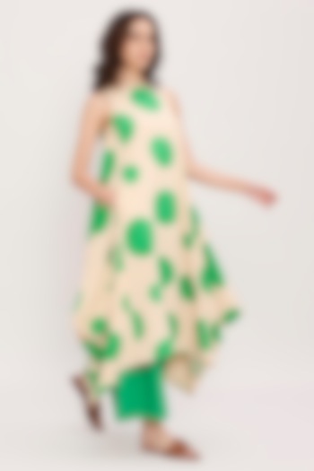 White & Green Cotton Hand Block Printed Tunic Set by Mati at Pernia's Pop Up Shop