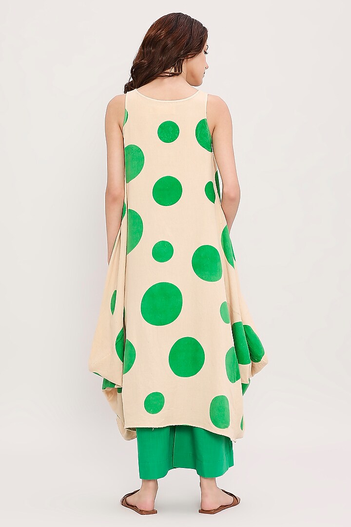 White & Green Cotton Hand Block Printed Tunic Set by Mati at Pernia's Pop Up Shop