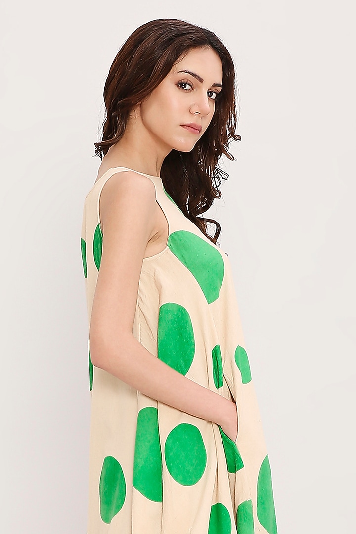 White & Green Cotton Hand Block Printed Tunic Set by Mati at Pernia's Pop Up Shop