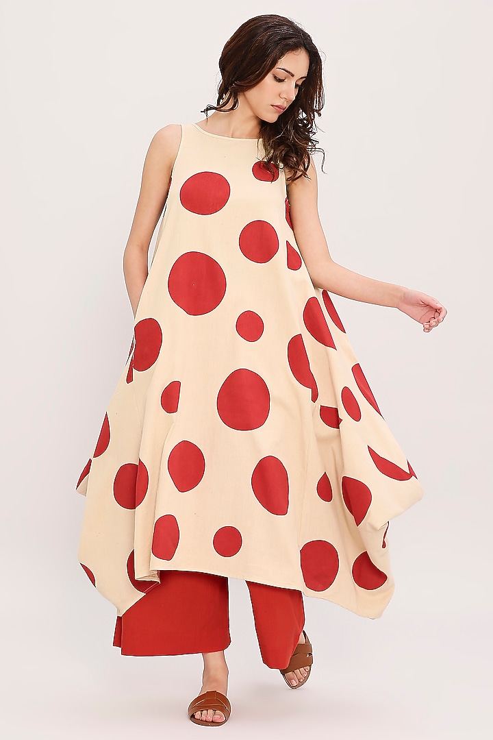 Red Cotton Hand Block Printed Tunic Set by Mati at Pernia's Pop Up Shop