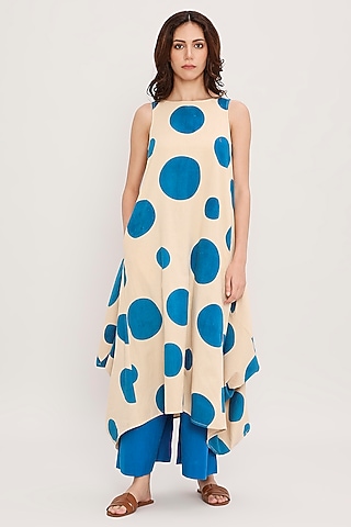 Blue Cotton Hand Block Printed Tunic Set by Mati