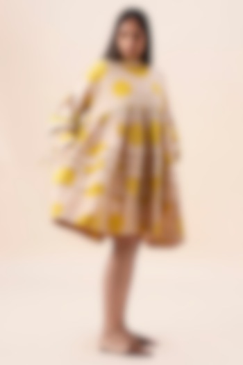 Yellow Cotton Hand Block Printed Summer Dress by Mati at Pernia's Pop Up Shop