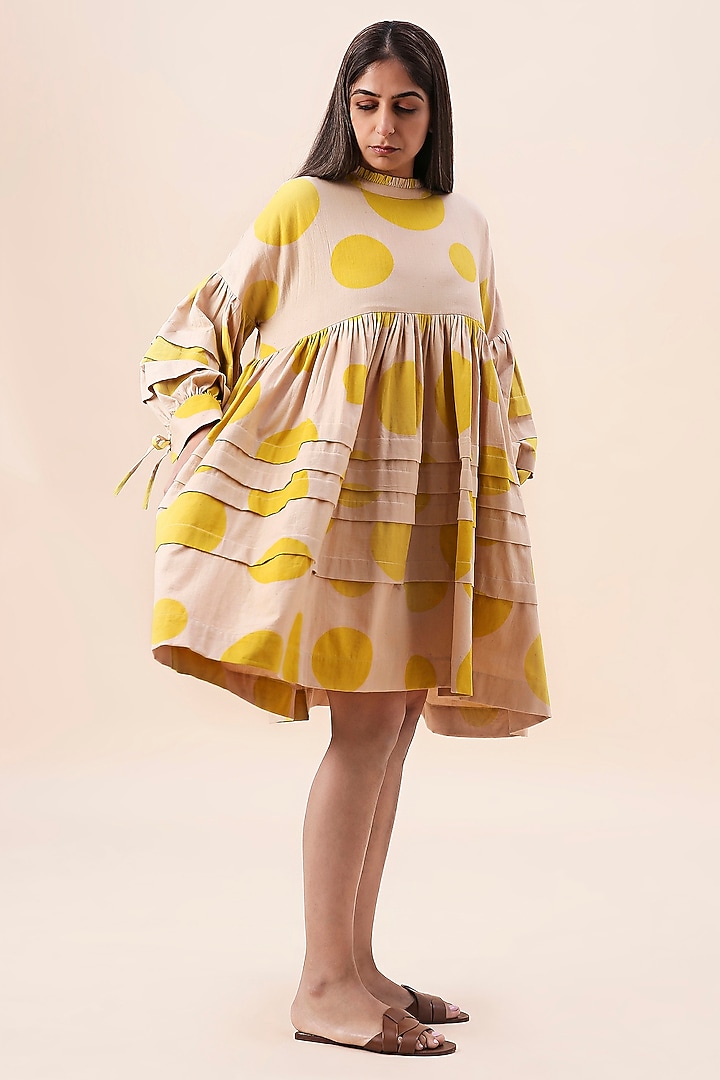 Yellow Cotton Hand Block Printed Summer Dress by Mati at Pernia's Pop Up Shop
