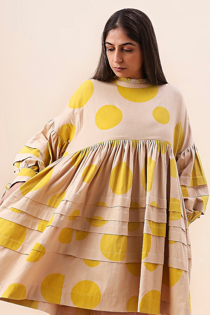 Yellow Cotton Hand Block Printed Summer Dress by Mati at Pernia's Pop Up Shop