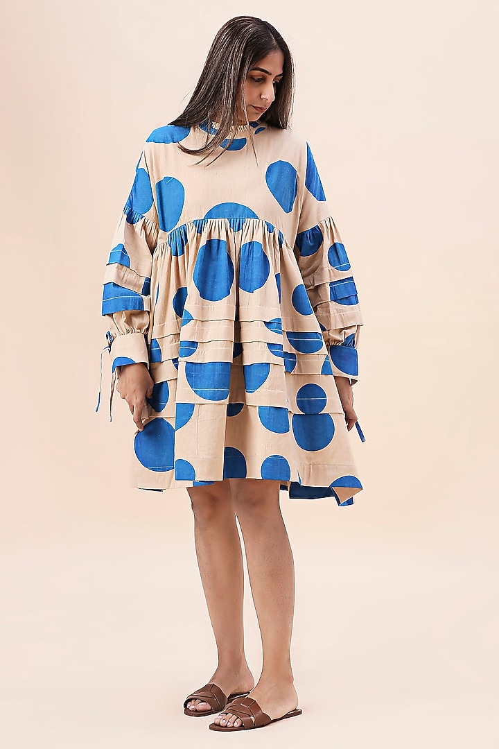 Blue Cotton Hand Block Printed Summer Dress by Mati at Pernia's Pop Up Shop