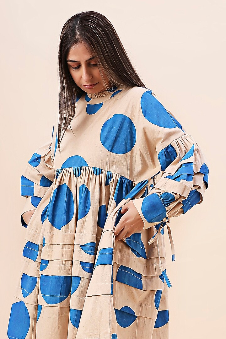 Blue Cotton Hand Block Printed Summer Dress by Mati at Pernia's Pop Up Shop