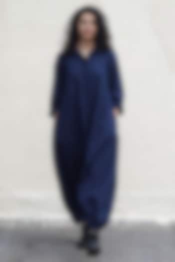 Blue Handwoven Cotton Jumpsuit by Mati at Pernia's Pop Up Shop