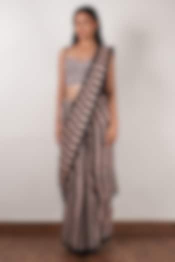 Pink & Black Soft Mul Block Printed Party Wear Saree Set by Mati at Pernia's Pop Up Shop