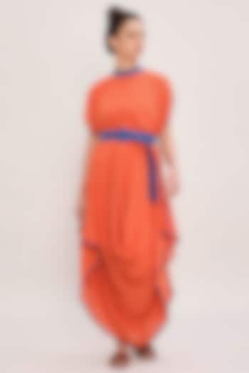 Rust Handwoven Cotton Embroidered Draped Cowl Vacation Dress by Mati at Pernia's Pop Up Shop