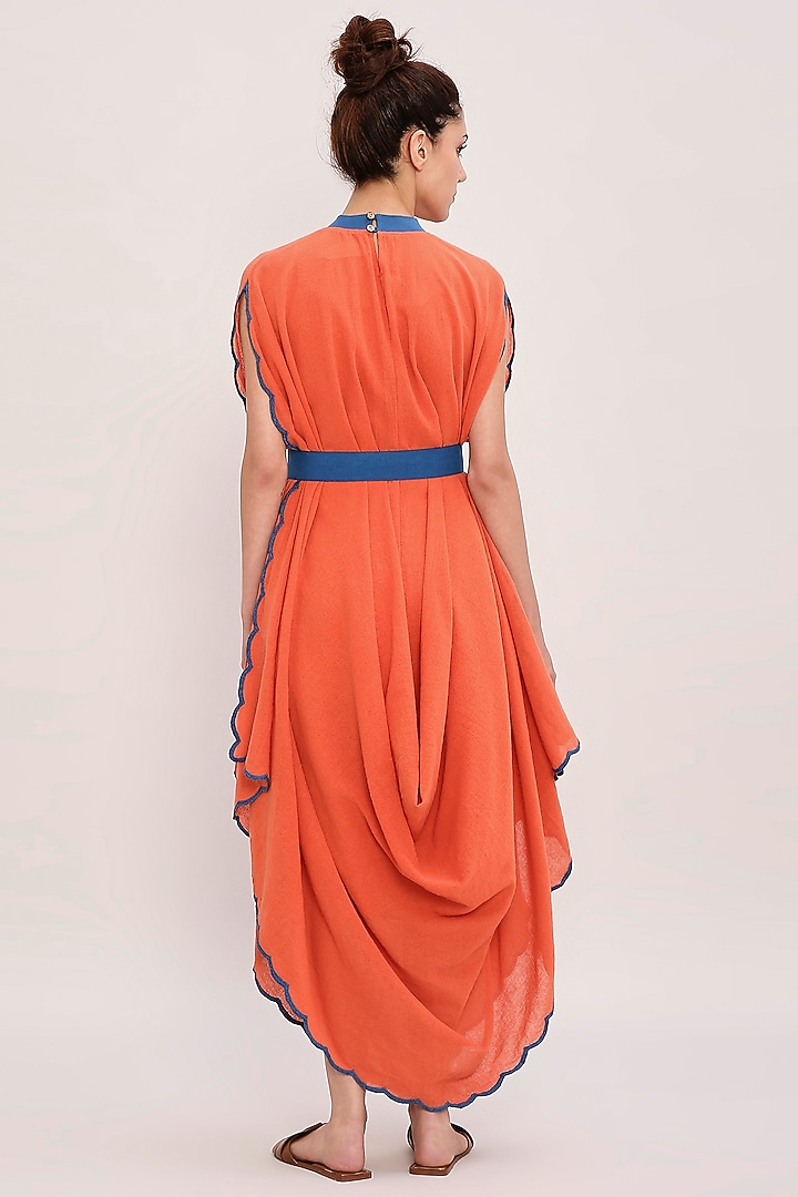 Rust Handwoven Cotton Embroidered Draped Cowl Vacation Dress by Mati at Pernia's Pop Up Shop