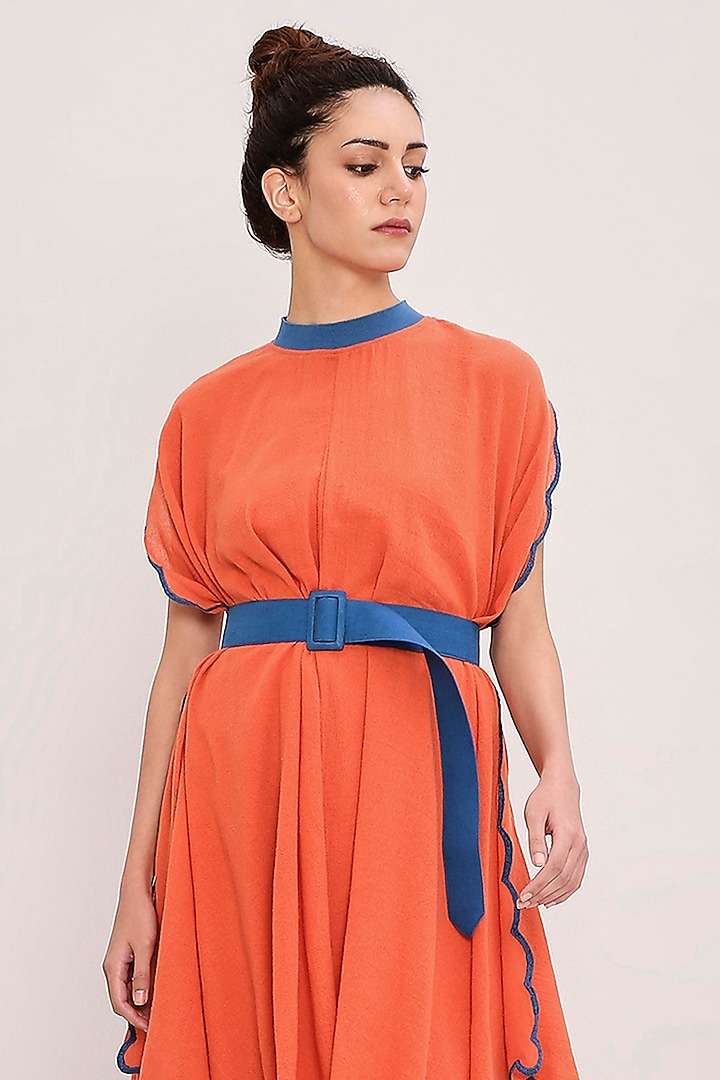 Rust Handwoven Cotton Embroidered Draped Cowl Vacation Dress by Mati at Pernia's Pop Up Shop