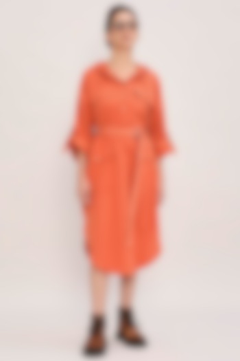 Rust Handwoven Cotton Hooded Summer Dress by Mati at Pernia's Pop Up Shop