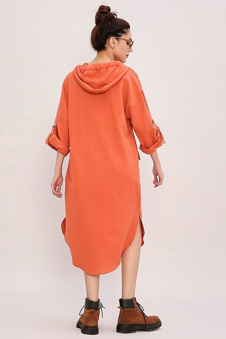 Rust Handwoven Cotton Hooded Summer Dress by Mati at Pernia's Pop Up Shop
