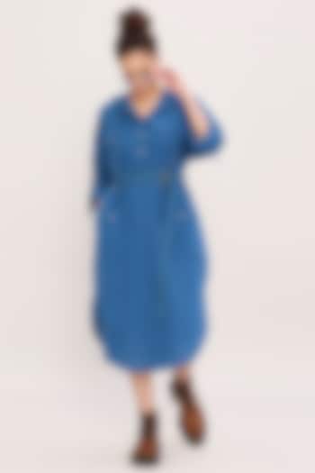 Blue Handwoven Cotton Hooded Summer Dress by Mati at Pernia's Pop Up Shop