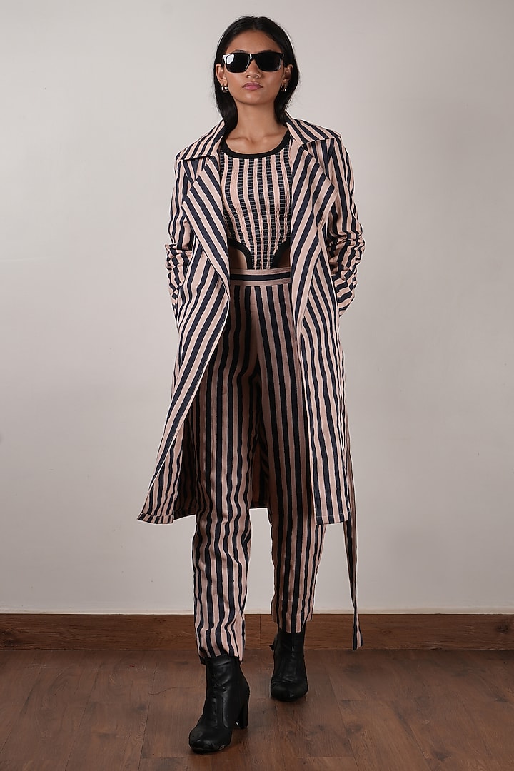Pink & Black Cotton Block Printed Long Trench Jacket by Mati at Pernia's Pop Up Shop