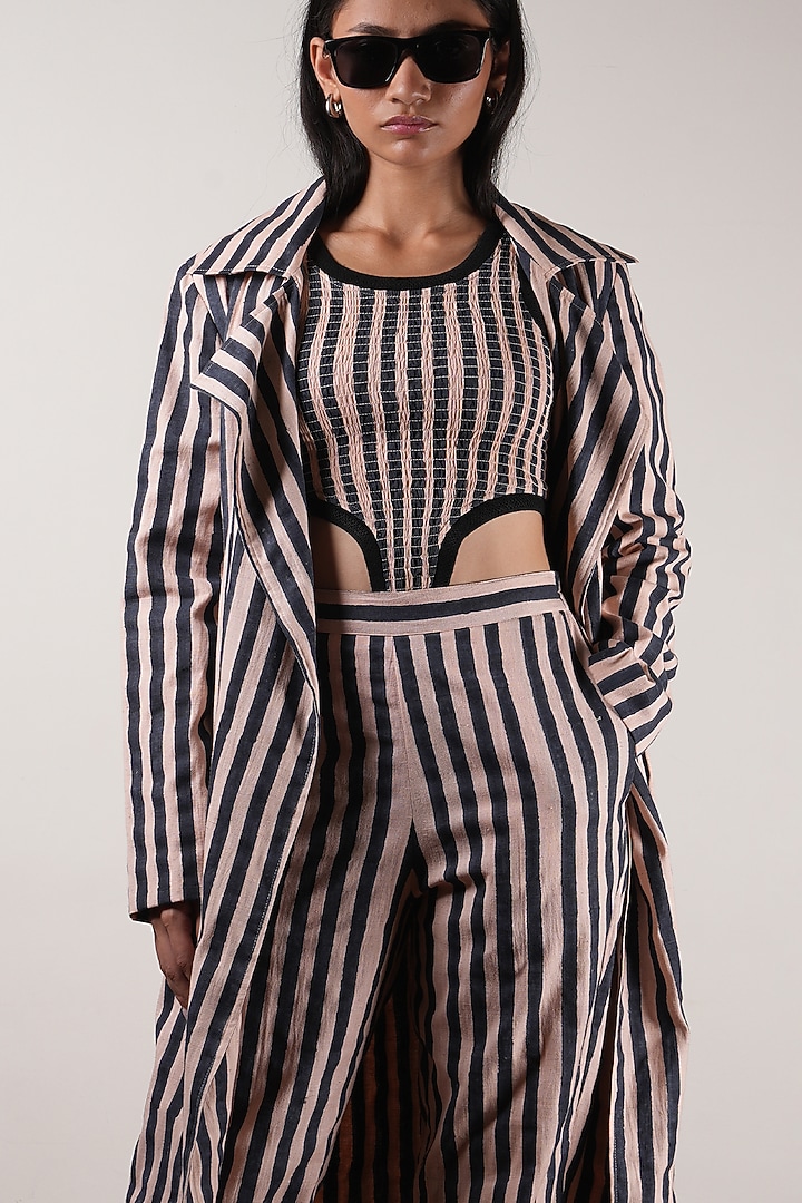Pink & Black Cotton Block Printed Long Trench Jacket by Mati at Pernia's Pop Up Shop