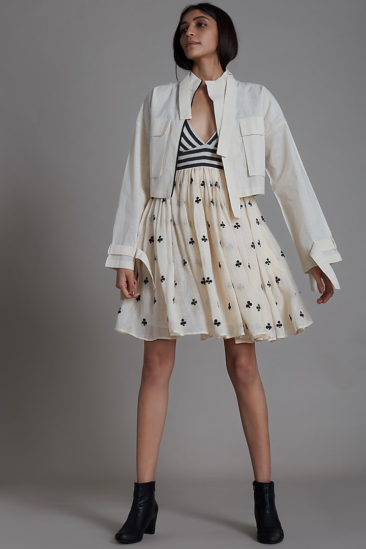 Oatmeal Printed Mini Dress With Jacket by Mati at Pernia's Pop Up Shop