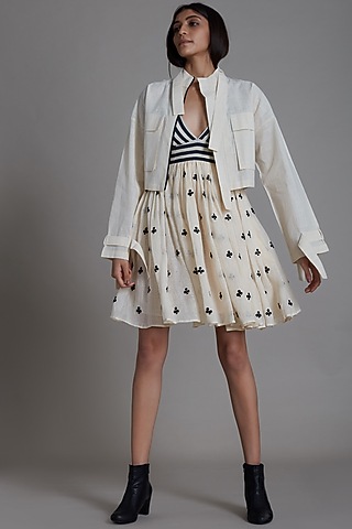 Oatmeal Printed Mini Dress With Jacket by Mati