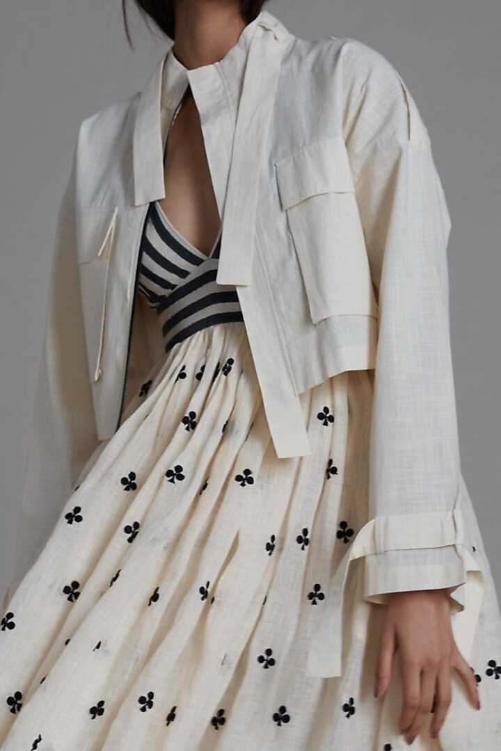 Oatmeal Printed Mini Vacation Dress With Jacket by Mati at Pernia's Pop Up Shop
