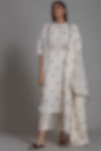 Oatmeal Hand Woven Embroidered Tunic Set by Mati at Pernia's Pop Up Shop