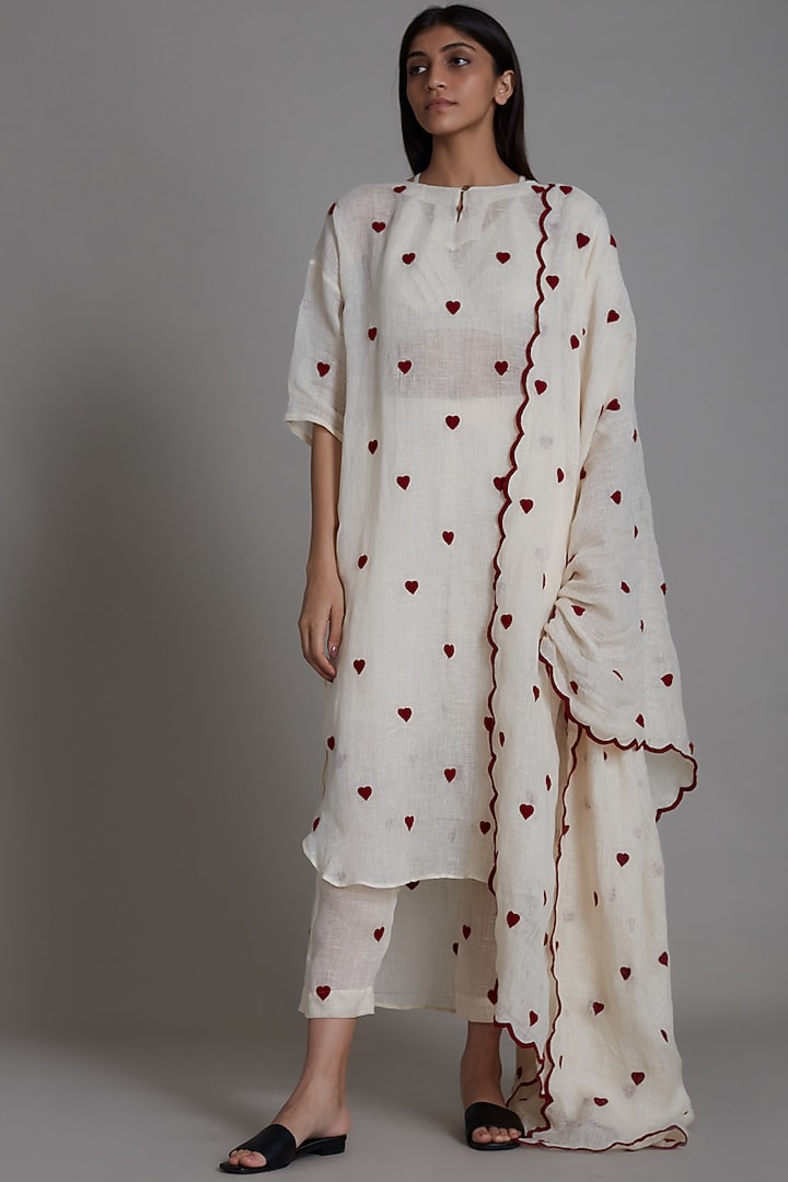 Oatmeal Hand Woven Embroidered Tunic Set by Mati at Pernia's Pop Up Shop