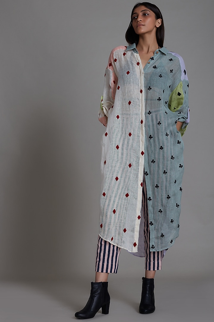 Pink Cotton Stripes Printed Pant Set by Mati at Pernia's Pop Up Shop