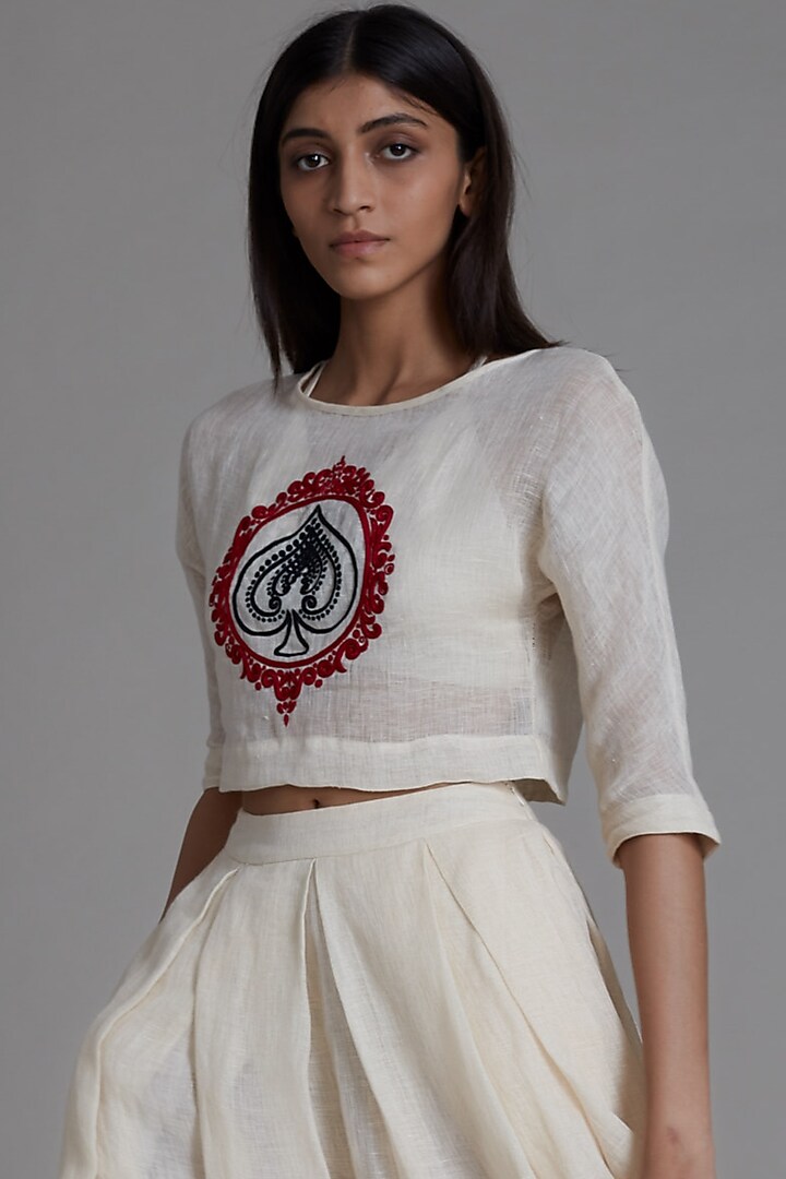 Oatmeal Embroidered Top With Bralette by Mati