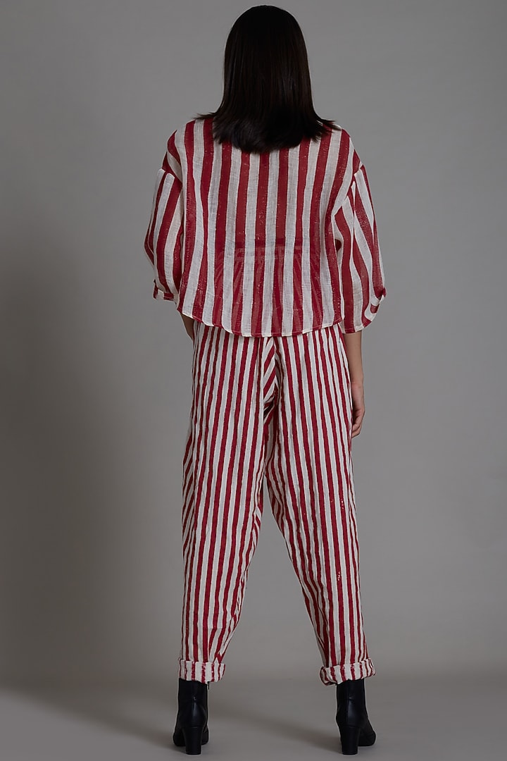 Oatmeal & Red Handwoven Printed Balloon Pants by Mati at Pernia's Pop Up Shop
