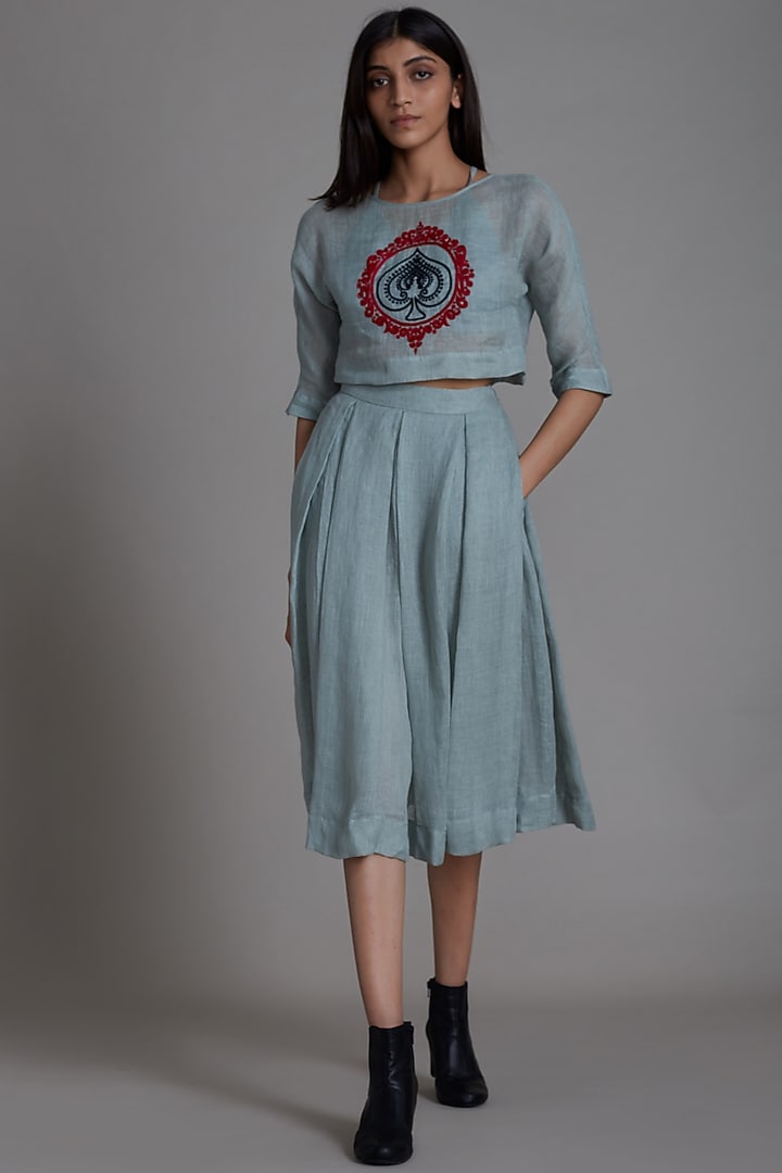 Blue Embroidered Top With Bralette by Mati at Pernia's Pop Up Shop