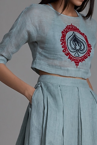 Blue Embroidered Top With Bralette by Mati