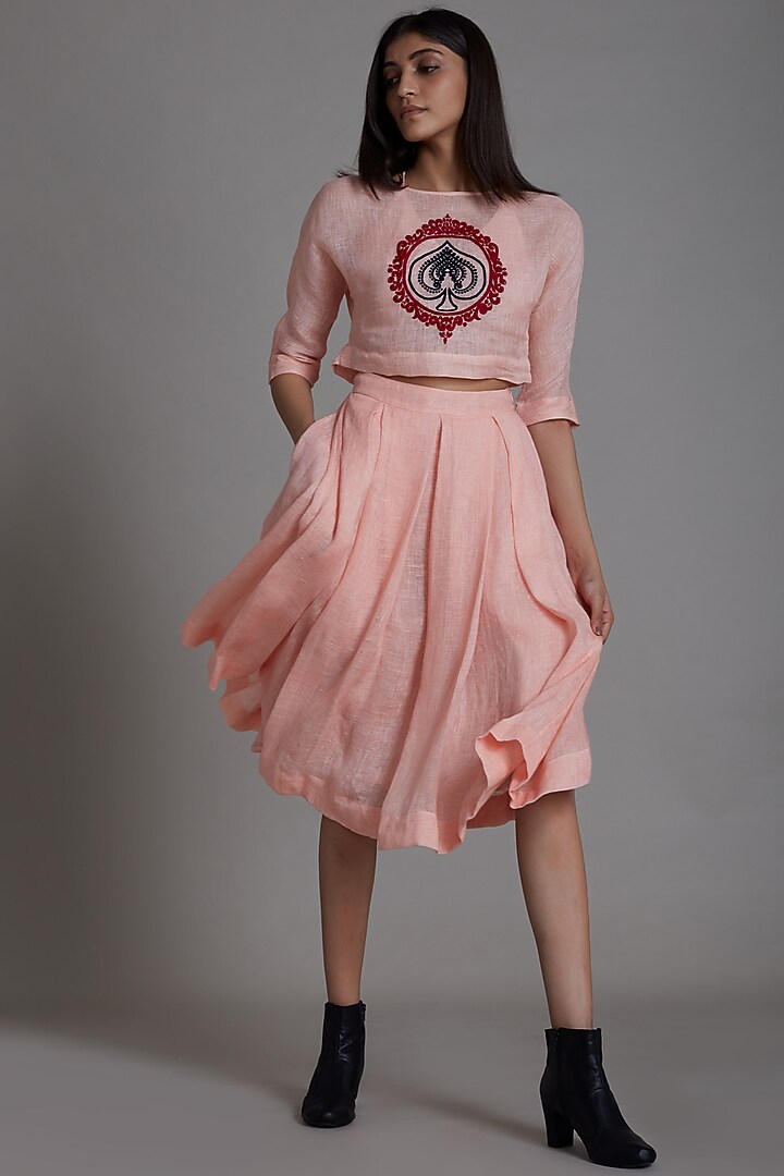 Pink Embroidered Top With Bralette by Mati at Pernia's Pop Up Shop