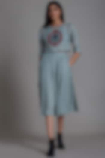 Blue Pure Linen Skirt Set by Mati
